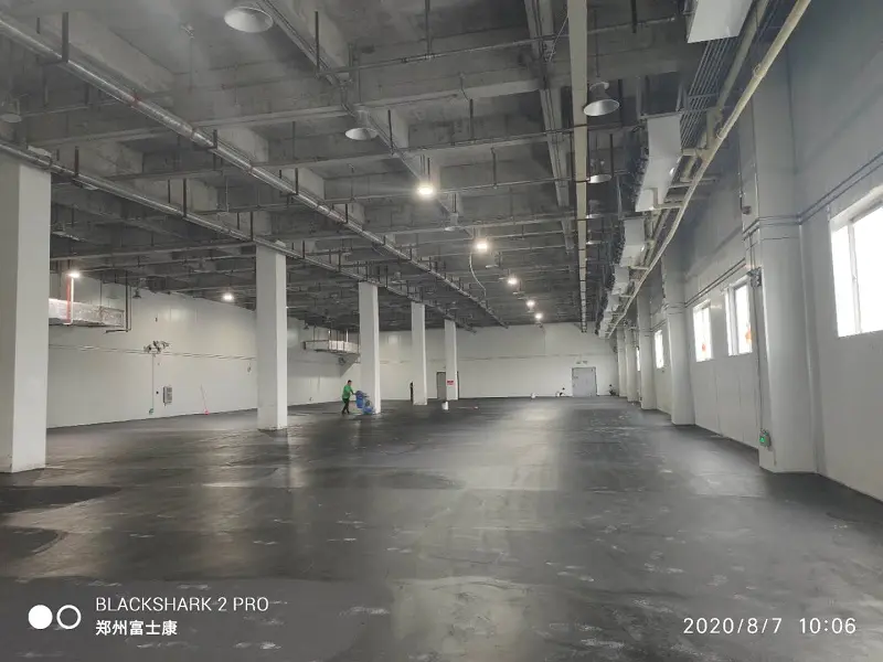 Epoxy flooring is being done in the warehouse